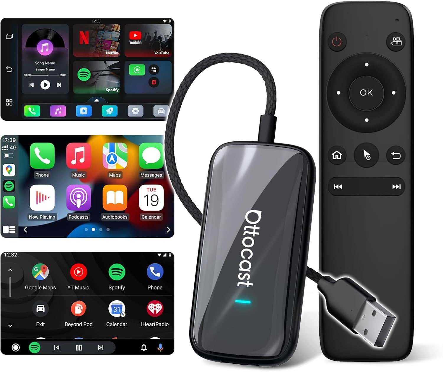 Ottocast Play2video Ultra Ver, 2-in-1 Wireless CarPlay & Android