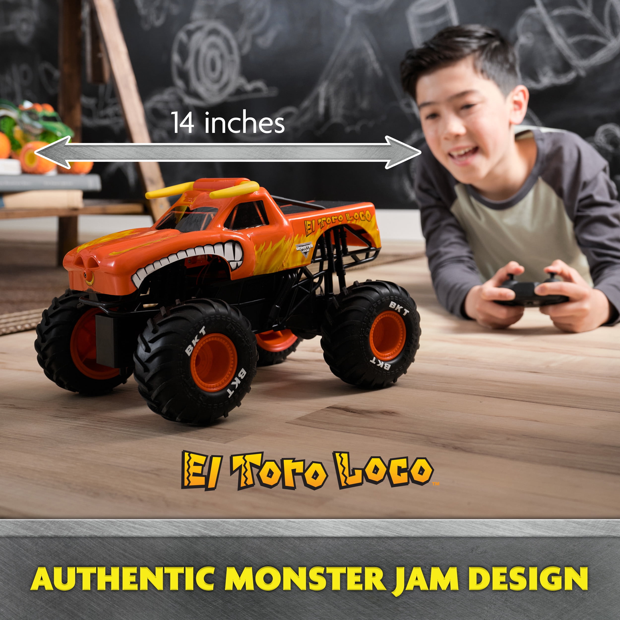 Monster Jam, Monster truck El Toro Loco RC avec brumisateur à effets de fumée, échelle 1:15, jouets pour garçons et filles à partir de 3 ans