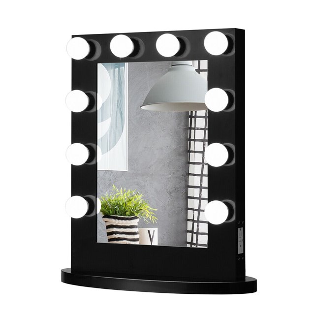 Gymax Wall Mounted Vanity Mirror Hollywood Makeup Dimmer Light Black