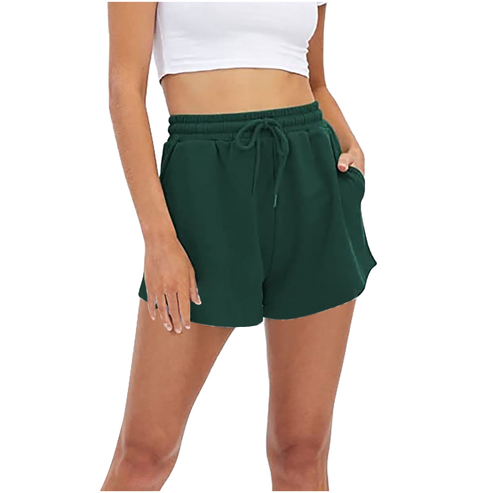 AherBiu Womens Sweatshorts Wide Leg Elastic Drawstring High Waisted Loungewear Joggers Summer Shorts