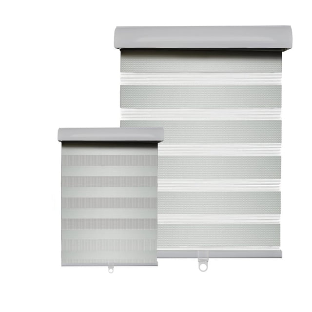 Hauz 1836GRYCD - 18'' X 36'' Alternating Shade Window Shade, Cordless, Grey. This light-filtering roller blind features alternating grey and translucent stripes for adjustable privacy and lighting. The cordless design ensures safety and a clean look, while the shade rolls up neatly into the valance. Suitable for installation on the window frame, inside the window, or on the ceiling.