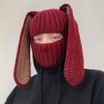 thumbnail image 2 of Fgnfyis Rabbit Ear Hat Autumn and Winter Neck Knitted Hat Bomber Hats Wine, 2 of 6