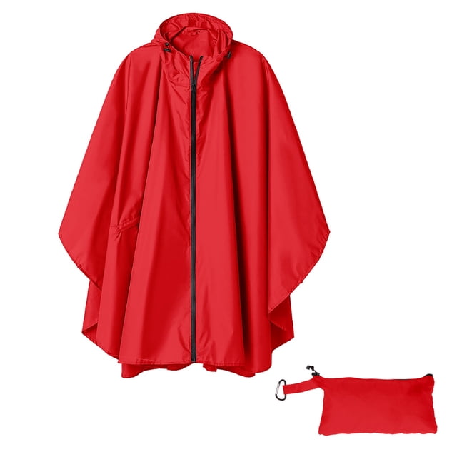 Clearance! Baberdicy Unisex Solid Color Hooded Zippered Poncho Shawl Watermelon Red