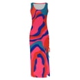 thumbnail image 3 of Womens Sleeveless Tight Maxi Dress Side Slit Drawstring Ruched Slim Fit Tank Dress U Neck Summer Club Beach Sun Dresses, 3 of 4