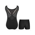 thumbnail image 2 of Moggemol Kids Girls Sheer Mesh Patchwork V-Back Dance Unitards Solid Color Sleeveless Bodysuit with Botty Shorts Set Black 6, 2 of 7