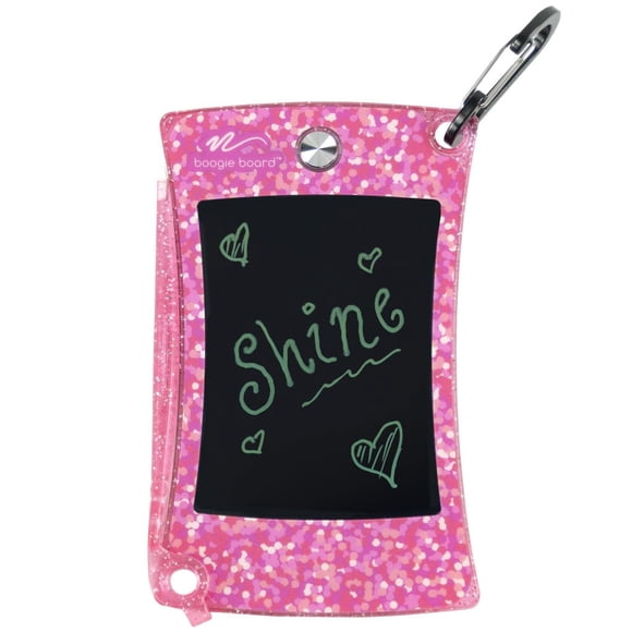 Boogie Board Jot Pocket Writing Tablet - Doodle Board Kids Travel Essentials LCD Screen Instant Erase Stylus Pen Kickstand Drawing Pad Girls Boys Educational Toy Birthday Gift Shimmer Collection Pink