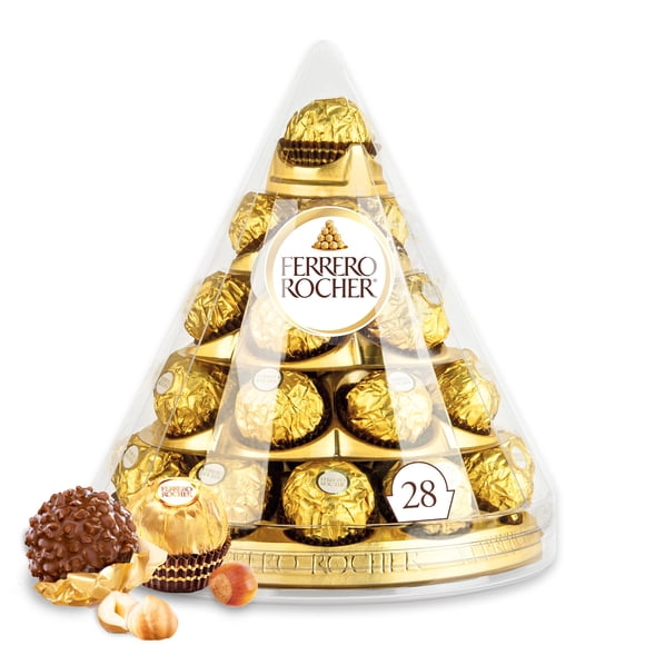 FERRERO ROCHER Fine Hazelnut Milk Chocolate Cone Gift Box, 28 Individually Wrapped Chocolates