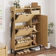 thumbnail image 1 of Armoire à Chaussures en Rotin Yiwa pour Entrée, Rangement à Chaussures en Bois Dissimulé avec 3 Tiroirs Basculants, Armoire à Chaussures Étroite Autoportante pour Couloir, Assemblage Facile, 1 of 8