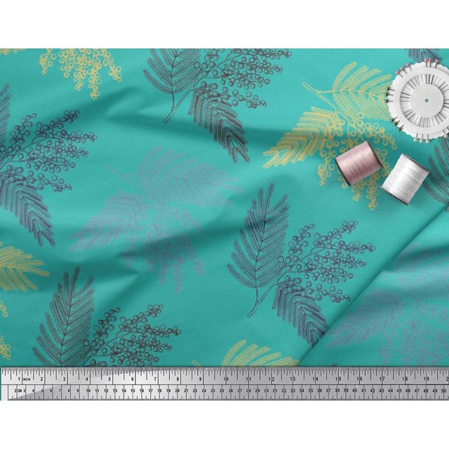 Soimoi Blue polyester Crepe Fabric Berries Leaves Decor Fabric Printed Yard 42 Inch Wide