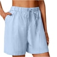 thumbnail image 1 of Annhoo Womens Plus Size Cotton Linen Shorts High Waisted Drawstring Wide Leg Solid Comfy Casual Shorts with Pockets, 1 of 7