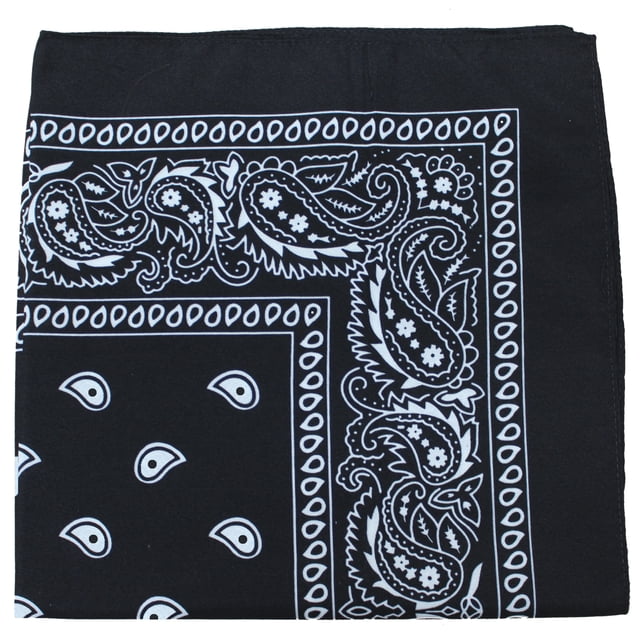 Cotton X-Large Paisley Printed Bandana (Black)