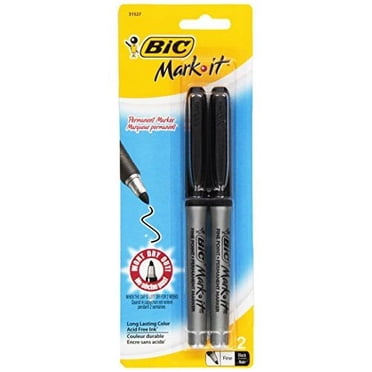 Marqueurs permanents noirs BIC Intensity, pointe fine, paquet de 2 marqueurs noirs avec grip anti-dérapant pour le confort et le contrôle