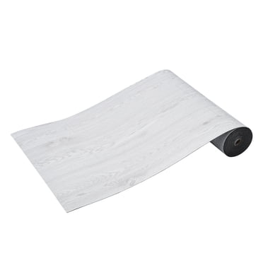 KFFKFF Stick-On Vinyl Floor Tiles, Dimensions 390 x 23.6 inch, Thickness 1.5mm, Light Gray Wood Grain Design, Ideal for DIY Home Improvement in Kitchen, Dining Area, Bedrooms & Bathrooms
