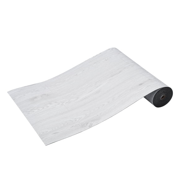 KFFKFF Stick-On Vinyl Floor Tiles, Dimensions 390 x 23.6 inch, Thickness 1.5mm, Light Gray Wood Grain Design, Ideal for DIY Home Improvement in Kitchen, Dining Area, Bedrooms & Bathrooms