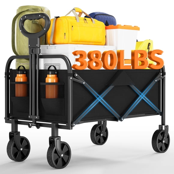 CazToi Collapsible Wagon Cart with 5-Inch Wheels, Heavy Duty Square Tube 600D Oxford Folding Utility Wagon
