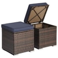 thumbnail image 1 of Patiojoy 2 Pieces Patio Ottoman Multipurpose Outdoor Wicker Footstool Storage Box Side Table w/ Solid Metal Frame Additional Seating w/ Removable Cushions Navy, 1 of 7