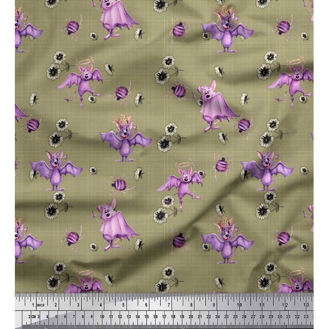 Soimoi Velvet Fabric Check,Spider & Bat Kids Print Sewing Fabric Yard 58 Inch Wide
