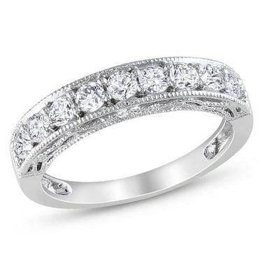 Miabella 1.10 Carat Total Weight Created White Sapphire Anniversary Ring in Sterling Silver