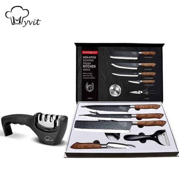 Kitchen Chef Knife Knives Set Stainless Steel Forged Knife Nakiri Scissors Ceramic Peeler Slicer Paring Knife with Gift Case + 4 in 1 Knife sharpener