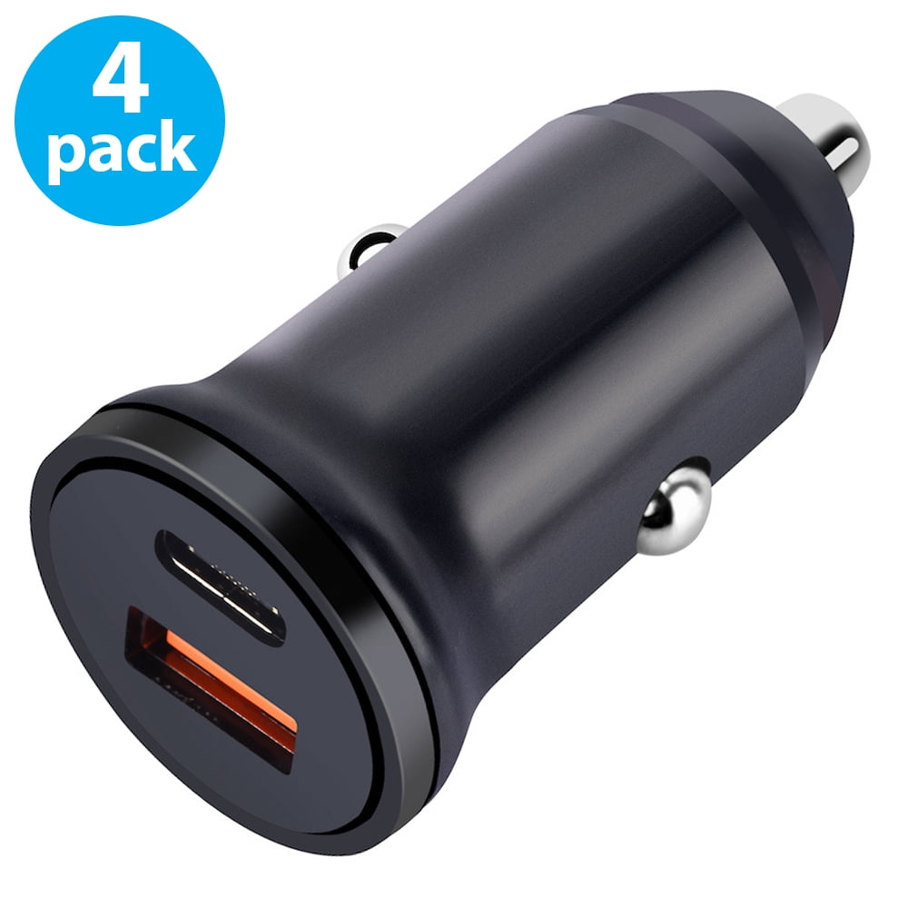 4-Pack Dual USB PD Fast Car Charger Adapter, USB-C (Type-C) and USB-A QC3.0 Quick Charge 3.0 Mini Fast Charging Car Adapter for Galaxy S22 S21 Ultr