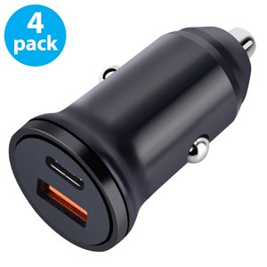 4-Pack Double USB PD Adaptateur de chargeur de voiture rapide USB-C (Type-C) et USB-A QC3.0 Rapide Charge 3.0 Mini Adaptateur de Voiture de Chargement Rapide pour Galaxy S22 S21 Ultr