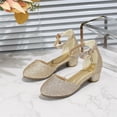 thumbnail image 2 of New Kids Girls Dress Shoes Chunky Low Heels Sequins Ankle Strap Adjustable Buckle Rhinestone Pendant Glitter Sparkling Ballet Performance Wedding Party Mary Jane Princess Shoes Gold, 2 of 9