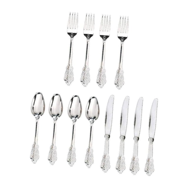 Decodeary Plastic Forks Spoons Knifes Decor Silverware Party Silver 18.5cm 1Set