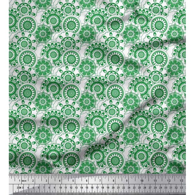 Soimoi Silk Fabric Circle & Mandala Printed Craft Fabric by the Yard 42 Inch Wide