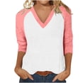 thumbnail image 3 of Hauts à Manches 3/4 pour Femmes Hauts Décontractés à Manches Raglan Col en V Tuniques Basiques Blouses Été 2025, 3 of 7