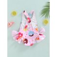 thumbnail image 4 of ITFABS Maillot une Pièce pour Filles, Sans Manches Imprimé avec Nœud, Combishort de Bain à Volants à Triangles, 4 of 9