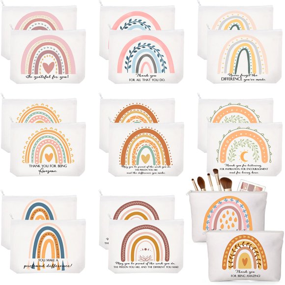 Sieral 20 Pcs Makeup Bags Bulk Custodian Appreciation Gifts Inspirational Cosmetic Bag Pouch with Zipper for Women Employee Thank You Gifts for Nurse Vet T