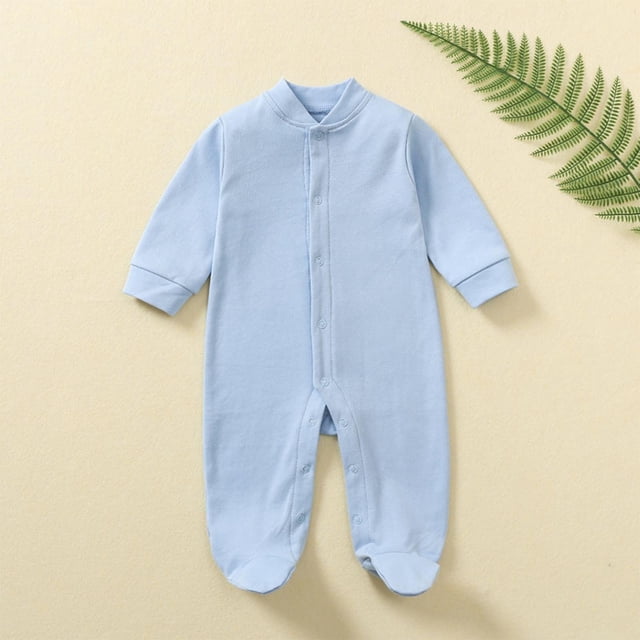 AherBiu Infant Clothes for Boys Girls Baby Rompers Button up Cotton Bodysuits Fall Winter Solid Color Casual Newborn Jumpsuits