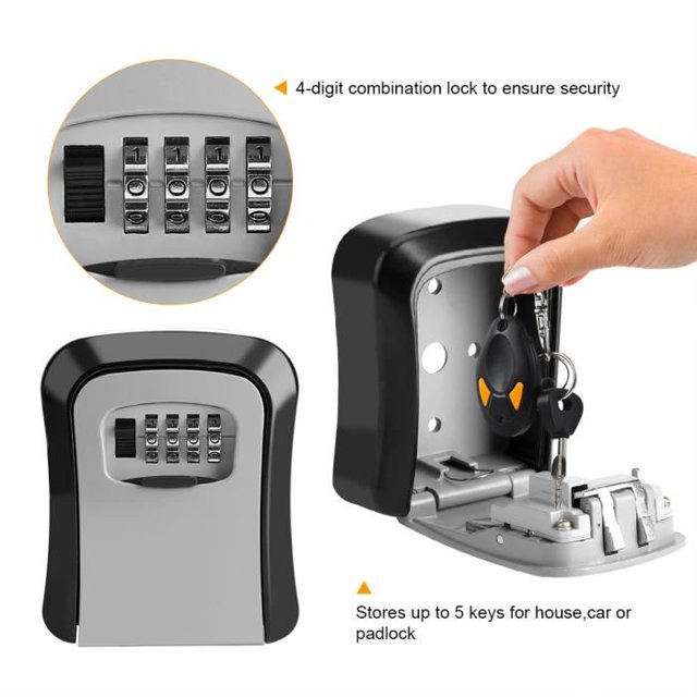 TORUBIA Key Lock Box for Outside Wall Mount 4 Digit Combination Lock Box Security Key Storage Lock Box
