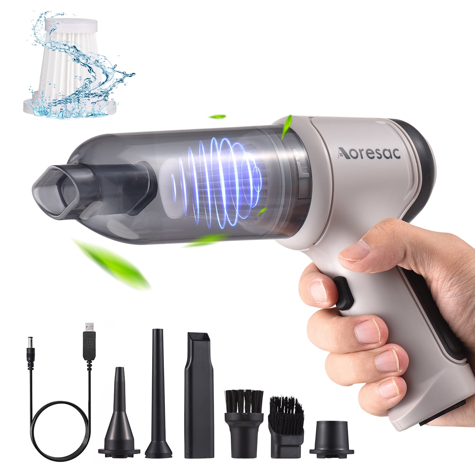 Aoresac Portable Handheld Vacuum Cleaner Cordless Mini Car Vacuum Cleaner Brush Motor 12000PA High Power 2-Level Suction Built-in Large Capacity Battery for Car Interior Home Office Pet Hair Cleaning