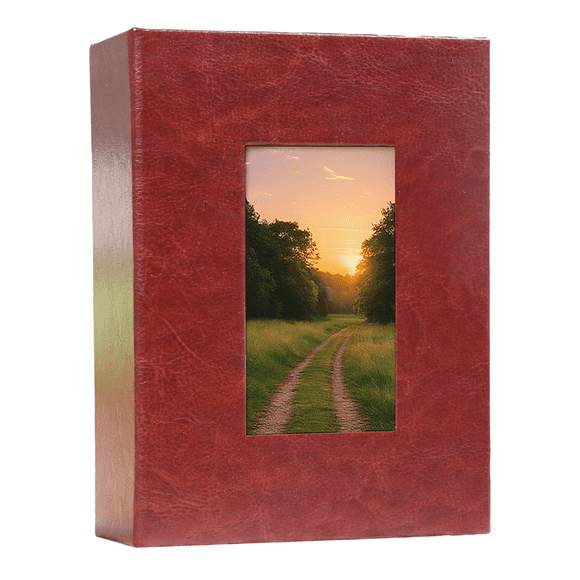 PU Leather Photo Album with Window Cover, Holds 100 Standard 4×6” Photos, Same Exterior Size as 3” Album, One Photo per Page, Slip-In Family Memory Book