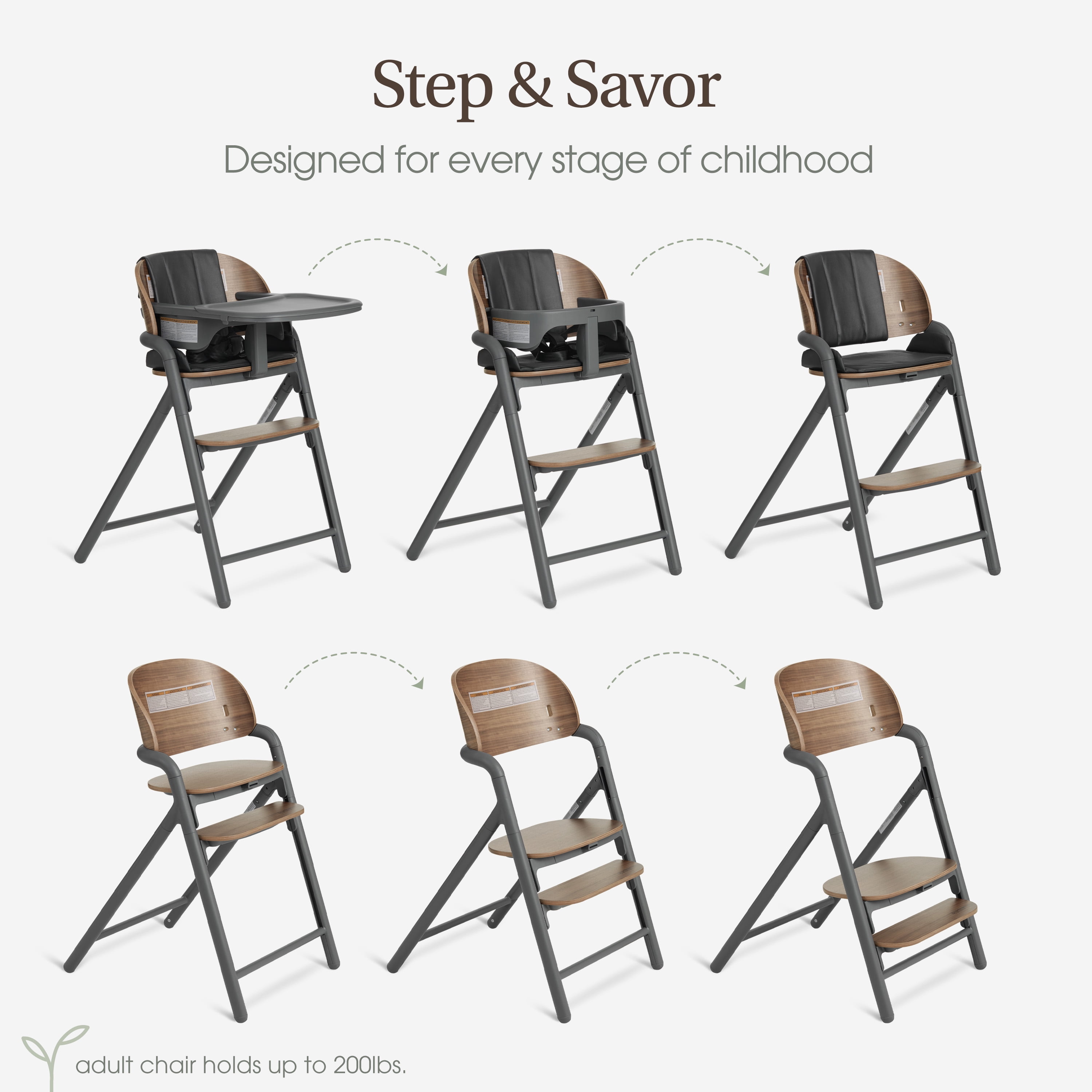 Evolur Step and Savor Convertible High Chair, Walnut Gray