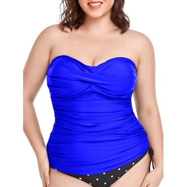 RELLECIGA Women's Ruched Bandeau Tankini Top Swimsuits
