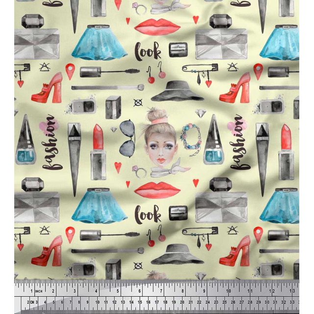 Soimoi Coton Popeline Tissu Rouge à Lèvres, Bouteille de Parfum & Robe Mode Tissu Imprimés par Yard 56 Pouces de Large