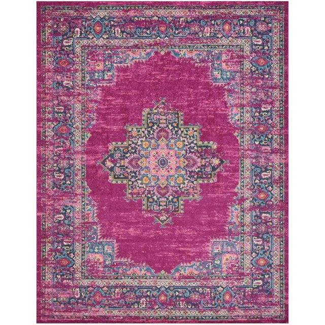 homeroots home decor 385313 8’ x 10’ Fuchsia and Blue Distressed Area Rug