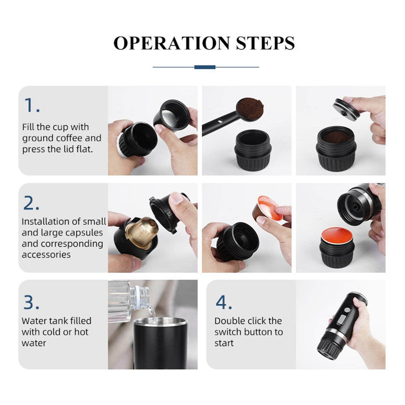 kurtrusly Portable Espresso Coffee Maker Rechargeable Black Driving convenient Portable Small for Driving Outdoor