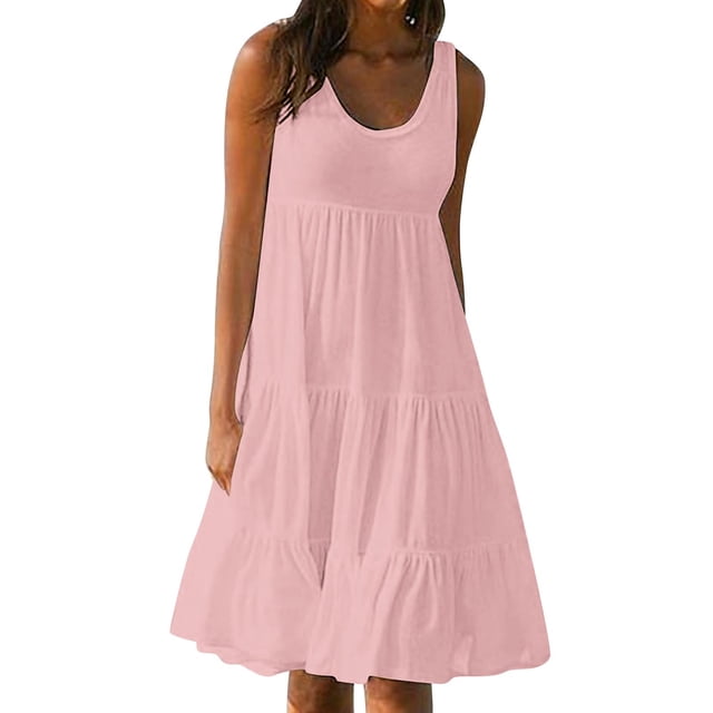Yuyuzo Robes d'Été pour Femmes Robe Décontractée d'Été pour Femmes Sans Manches à Col Rond Tunique Ample Robe Débardeur Robe Bohème de Plage pour les Vacances