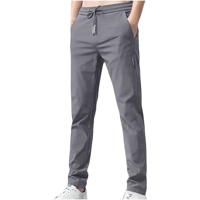 Mens Casual Pant Elastic Waist Drawstring Lightweight Trousers Loose Straight Leg Solid Pants with Pockets Dark Gray XXXL