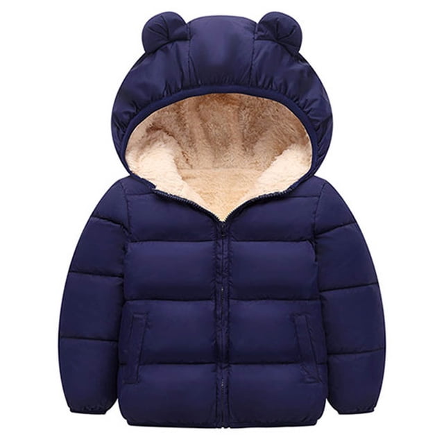 LSLJS Winter Children's Lamb Velvet Cotton-padded Rabbit Ears Padded Baby Cotton-padded Jacket, Baby Coat( 6-12 Months, Dark Blue )