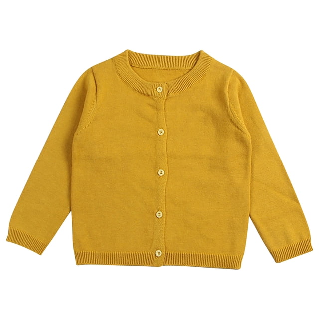 LSLJS Toddler Baby Boys Girls Cardigan Baby Button-Down Basic Crew Neck Solid Color Cardigan Children's Sweater, Girls Cardigans( Khaki, 18-24 Months )