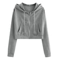 thumbnail image 1 of Babysbule Chandails à Capuchon pour Femmes Liquidation Femmes Décontracté Uni Manches Longues Fermeture Éclair Poche Chemise Chandail à Capuchon Chandail Hauts, 1 of 5