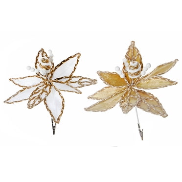 Braided Edge Poinsettia Pick (Asstd) - Set of 6