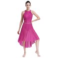 thumbnail image 2 of RUNQHUI Costume de Danse Lyrique pour Femme Robe Asymétrique Froncée avec Strass Justaucorps à Jupe de Danse Moderne Rose Vif m, 2 of 7