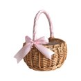 thumbnail image 1 of Qualitchoice Wicker Rattan Flower Basket Bow Wicker Rattan Knot Handwoven with Hoop Handle Hamper Eggs Candy Garden Storage for Wedding Party Pink S, 1 of 9