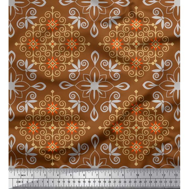 Soimoi Velvet Fabric Filigree Damask Print Sewing Fabric Yard 58 Inch Wide