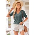 thumbnail image 2 of Arach&Cloz Women's V-Neck Short Sleeve Special Rib Knitted Pattern Casual Tops Sweater Spring Summer 2025, 2 of 5